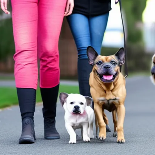 

This image shows a young woman walking her two dogs, a Labrador Retriever and a French Bulldog. The woman is smiling and looks happy, suggesting that she has chosen the right breed of dog for her lifestyle. The image is a