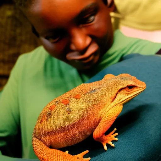 

This image shows a person gently handling a gecko, demonstrating the proper way to handle the reptile. The person is wearing protective gloves and is holding the gecko close to their chest, showing the importance of providing a secure and comfortable environment