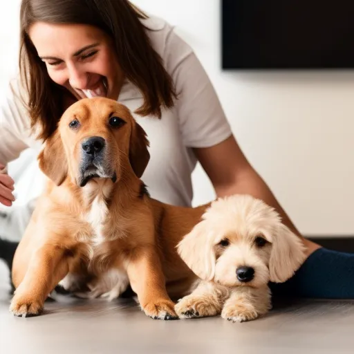 

The image shows a woman sitting on the floor with her dog and a baby in her lap. The woman is smiling and the dog is looking at the baby with curiosity. The image illustrates the importance of preparing your pet for the arrival of a