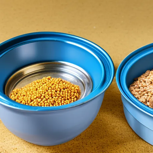

This image shows two bowls of pet food, one containing dry kibble and the other containing wet canned food. The photo highlights the differences between the two types of food, illustrating the comparison between dry and wet pet diets.