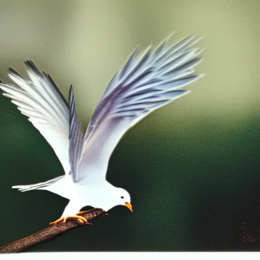 

This image shows a white dove perched atop a tree branch, its wings spread wide in a graceful pose. The dove is a symbol of peace, love, and hope, and has been used throughout history to represent these values in many cultures.