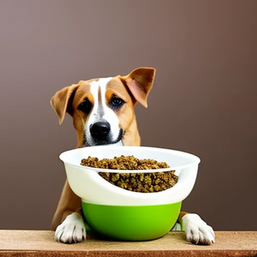 

This image shows a happy dog with a bowl of organic food in front of him. The food is made from natural ingredients and is free from artificial additives and preservatives. This image illustrates the benefits of feeding organic food to pets, such as