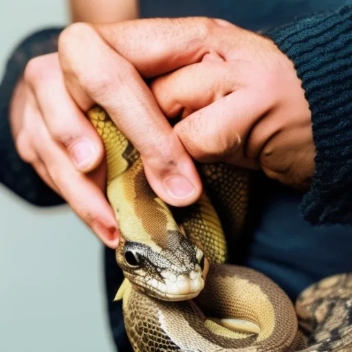 

This image shows a person holding a rescued snake in their hands. The snake is curled around the person's arm and appears to be calm and content. The image illustrates the challenges of adopting a rescued snake, and provides a reminder of the importance