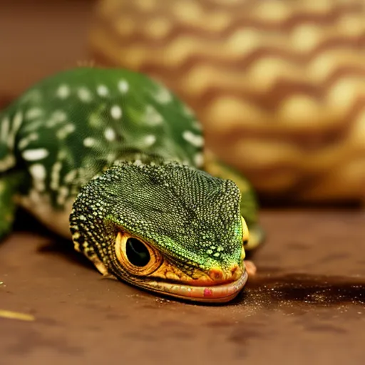 

This image shows a close-up of a small lizard, curled up in a ball, with its eyes closed and its body tense. It is a visual representation of the signs of stress in pet lizards and the importance of recognizing and avoiding