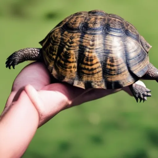 

This image shows a person gently holding a small tortoise in their hands, providing it with care and attention. The tortoise is looking up at the person, appearing content and relaxed. This image demonstrates the importance of providing essential care for your