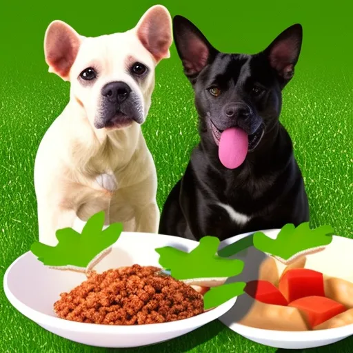 

The image shows a dog and a cat eating from a bowl of food with a green leafy background. The food is organic and looks fresh, suggesting that the animals are eating a healthy, sustainable diet.