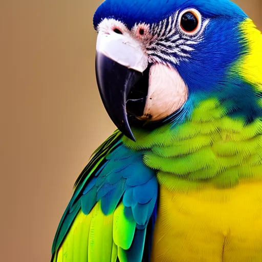 

This image shows a vibrant blue and yellow parrot perched on a branch, looking directly at the camera with a curious expression. Its bright colors and attentive gaze demonstrate the incredible intelligence of parrots, which are known for their ability to communicate and