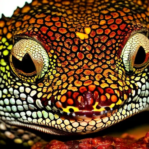 

This image shows a close-up of a gecko's head, highlighting its intricate pattern of scales and its large, bright eyes. The vibrant colors of the gecko's skin provide a glimpse into the fascinating world of gecko reproduction.